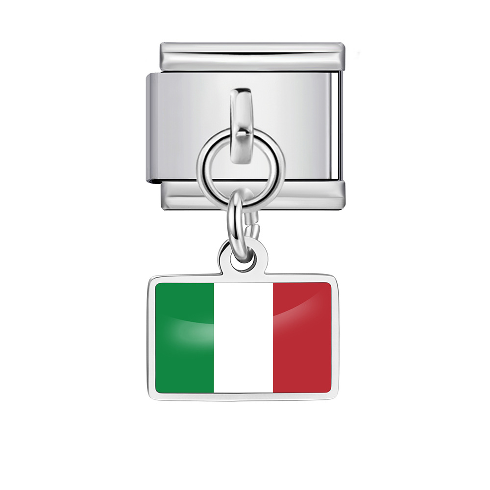 World Flag Theme Pendant Italian Modular Bracelet Stainless Steel DIY Free Assembly Accessories