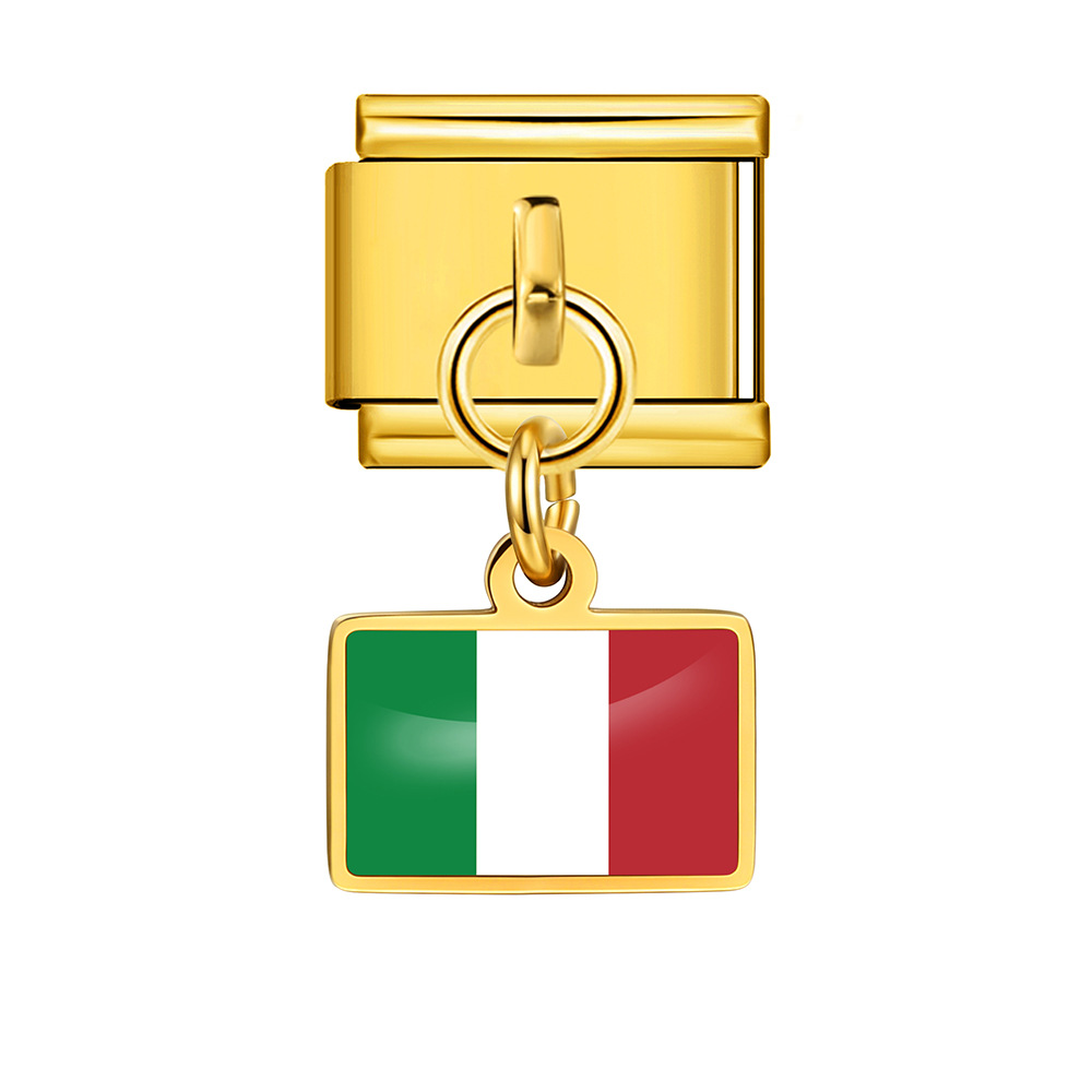 World Flag Theme Pendant Italian Modular Bracelet Stainless Steel DIY Free Assembly Accessories