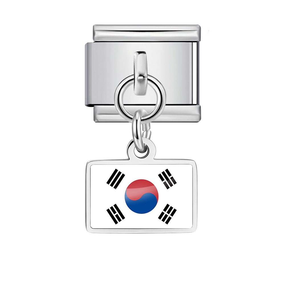 World Flag Theme Pendant Italian Modular Bracelet Stainless Steel DIY Free Assembly Accessories