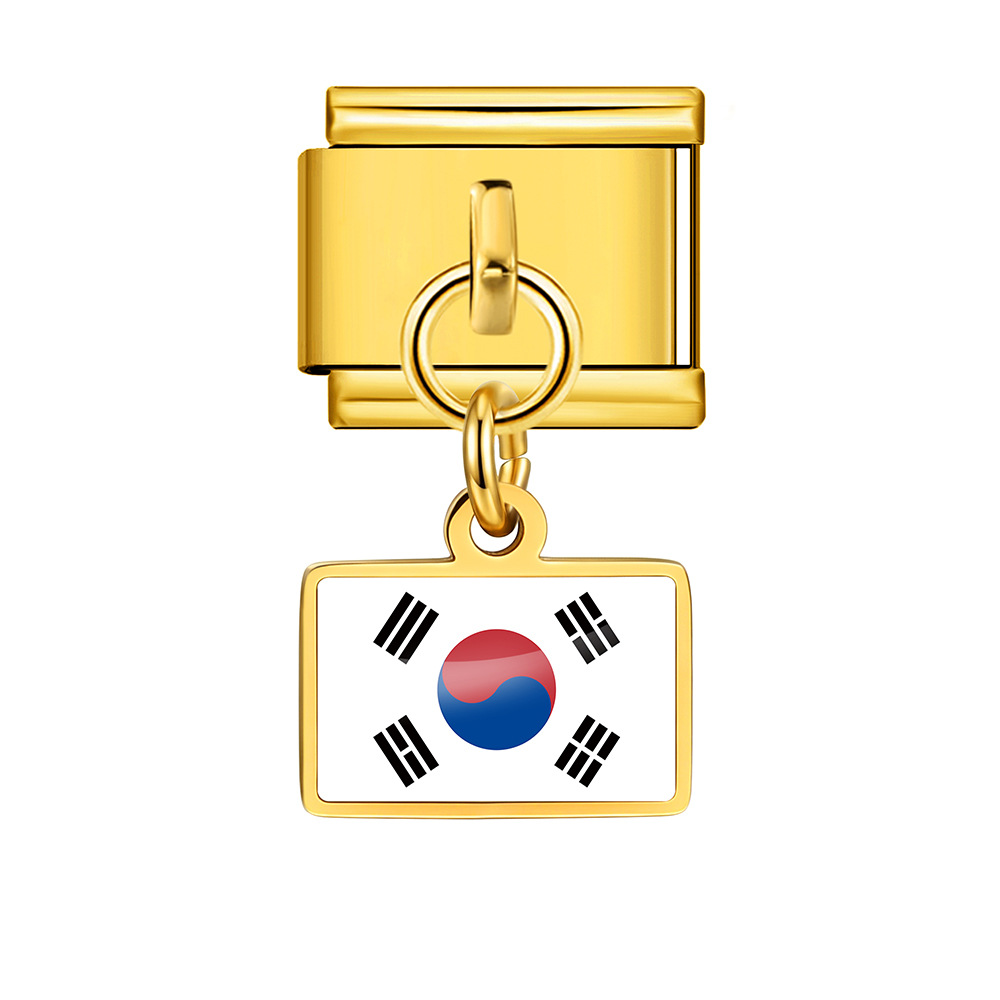 World Flag Theme Pendant Italian Modular Bracelet Stainless Steel DIY Free Assembly Accessories