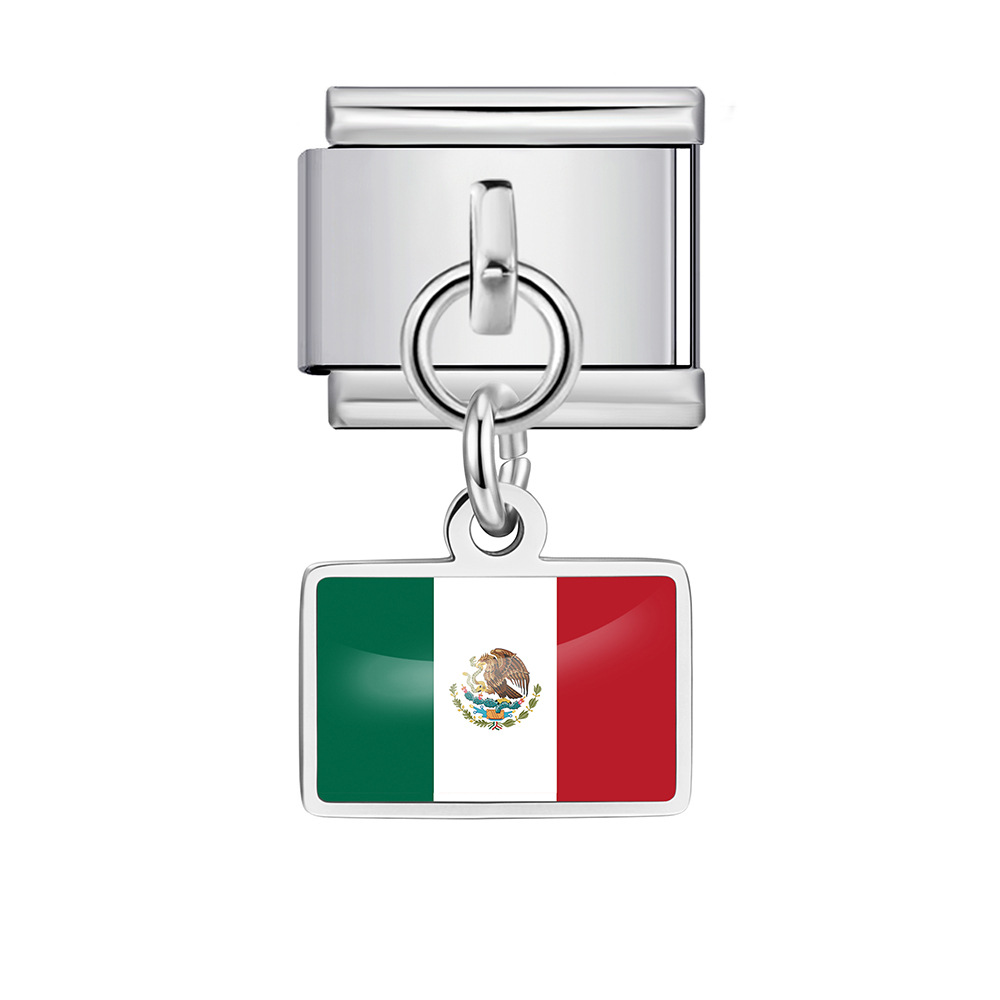 World Flag Theme Pendant Italian Modular Bracelet Stainless Steel DIY Free Assembly Accessories