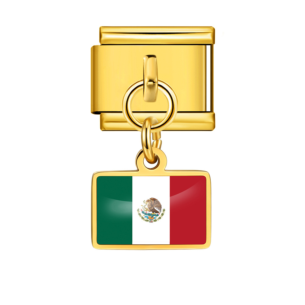World Flag Theme Pendant Italian Modular Bracelet Stainless Steel DIY Free Assembly Accessories