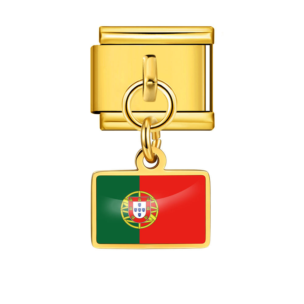 World Flag Theme Pendant Italian Modular Bracelet Stainless Steel DIY Free Assembly Accessories