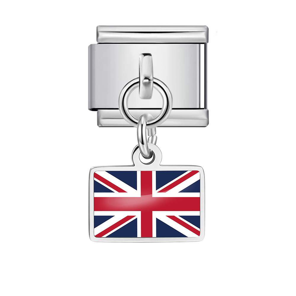 World Flag Theme Pendant Italian Modular Bracelet Stainless Steel DIY Free Assembly Accessories