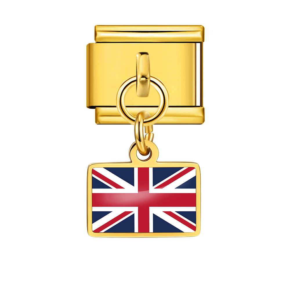 World Flag Theme Pendant Italian Modular Bracelet Stainless Steel DIY Free Assembly Accessories