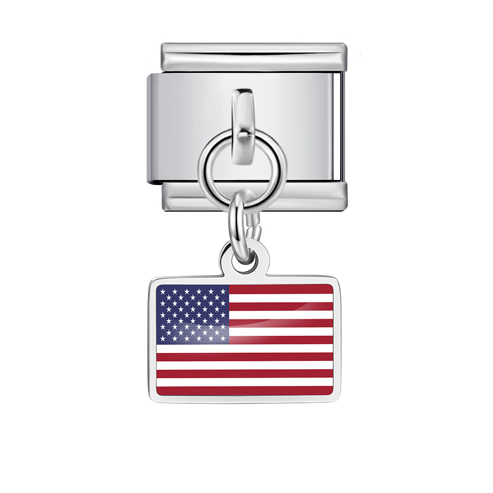 World Flag Theme Pendant Italian Modular Bracelet Stainless Steel DIY Free Assembly Accessories