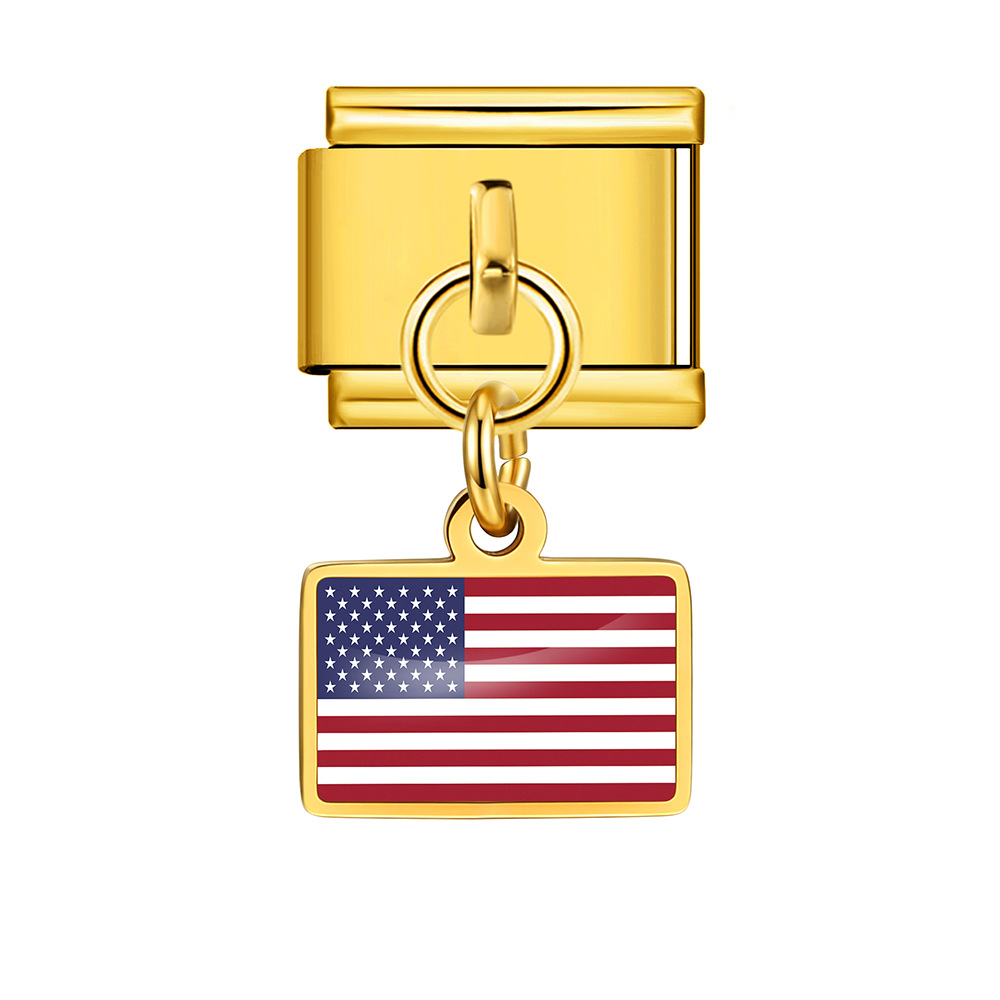 World Flag Theme Pendant Italian Modular Bracelet Stainless Steel DIY Free Assembly Accessories