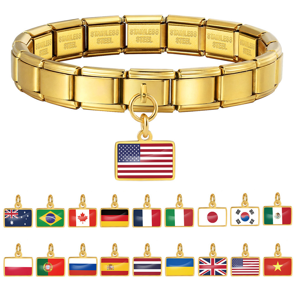 World Flag Theme Pendant Italian Modular Bracelet Stainless Steel DIY Free Assembly Accessories