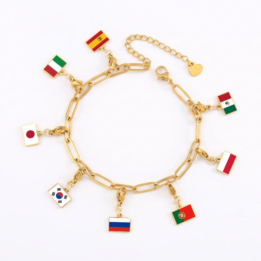 DIY handmade gift decoration accessories, including national flag pendant, lobster clasp pendant, paperclip bracelet, and necklace.
