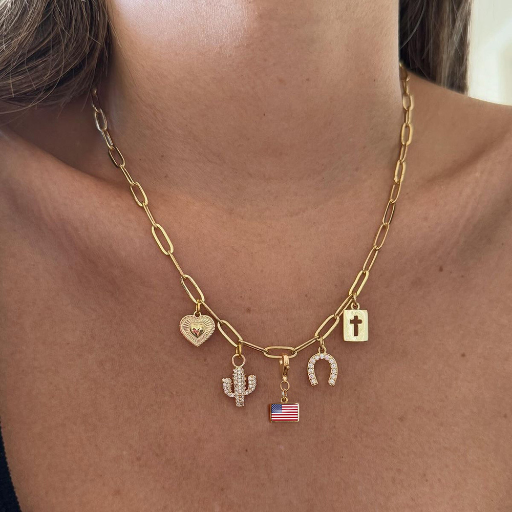 DIY handmade gift decoration accessories, including national flag pendant, lobster clasp pendant, paperclip bracelet, and necklace.