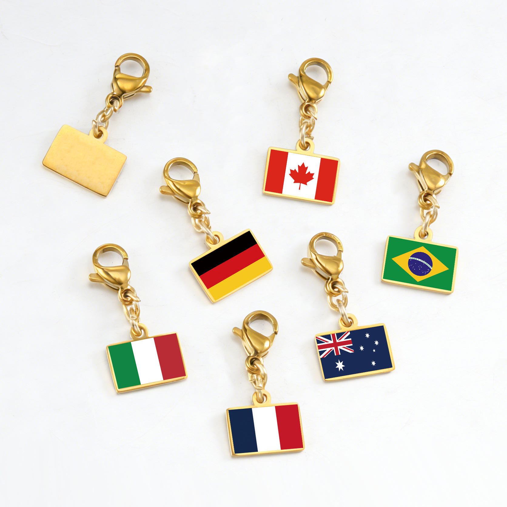 DIY handmade gift decoration accessories, including national flag pendant, lobster clasp pendant, paperclip bracelet, and necklace.