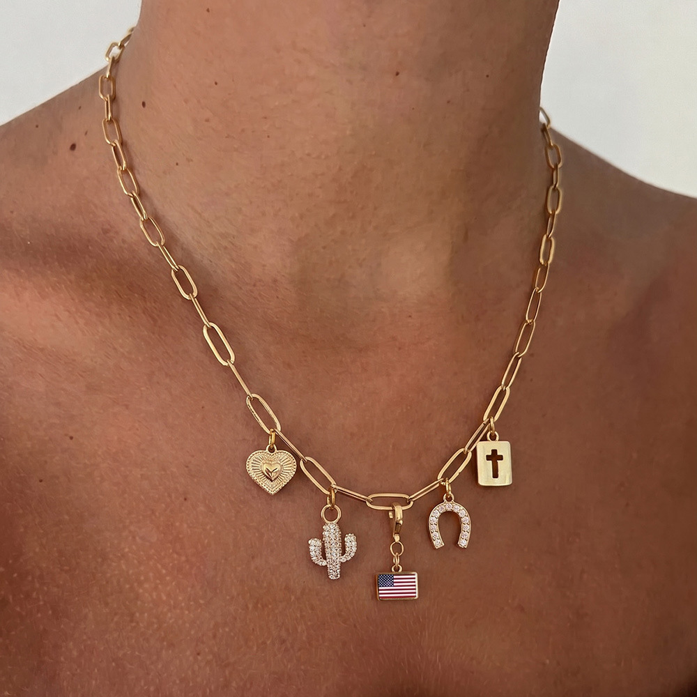 DIY handmade gift decoration accessories, including national flag pendant, lobster clasp pendant, paperclip bracelet, and necklace.