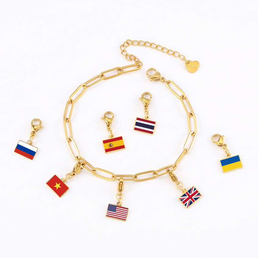 DIY handmade gift decoration accessories, including national flag pendant, lobster clasp pendant, paperclip bracelet, and necklace.