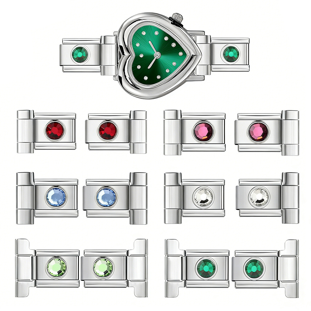 Stainless steel watch band connector, round zircon Italian modular bracelet DIY splicing bracelet tool