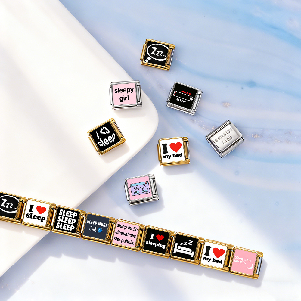 Goodnight Sweet Dreams Themed Modular Bracelet with English Lettering and Italian Style - DIY Personalized Jewelry
