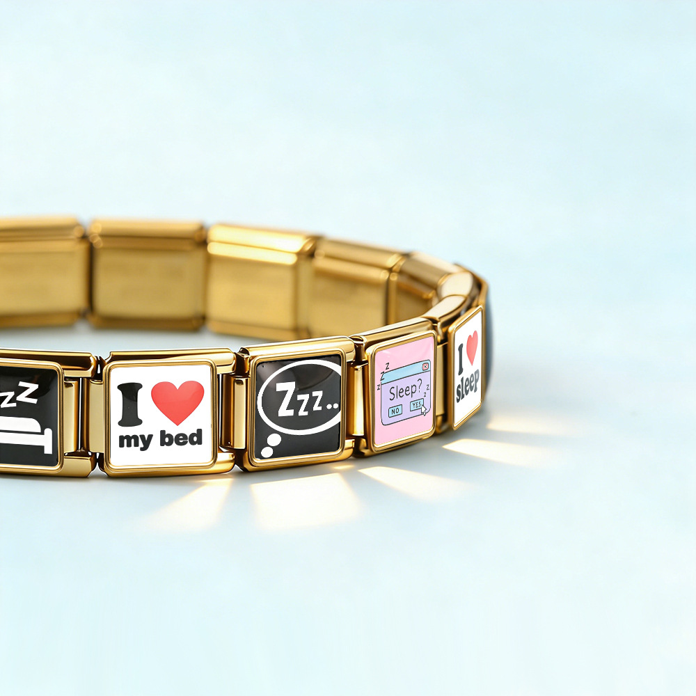 Goodnight Sweet Dreams Themed Modular Bracelet with English Lettering and Italian Style - DIY Personalized Jewelry