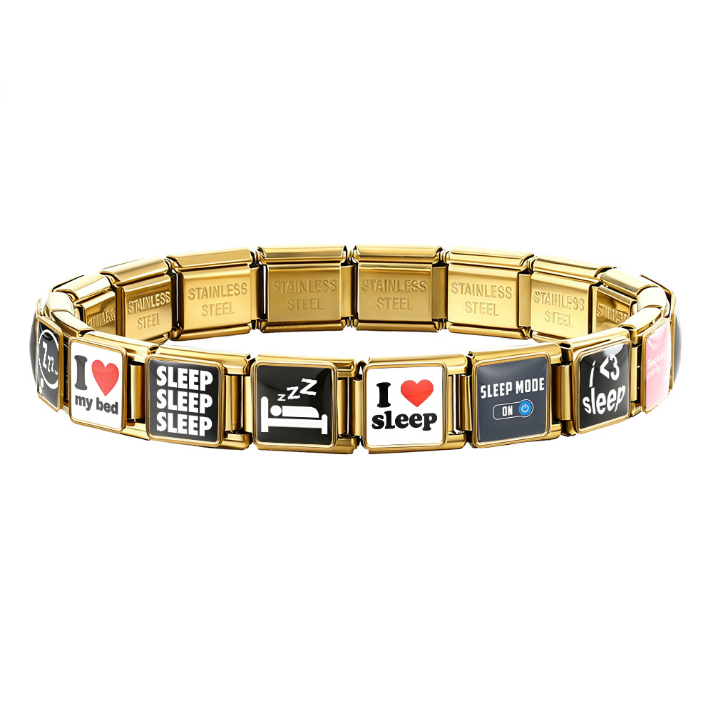 Goodnight Sweet Dreams Themed Modular Bracelet with English Lettering and Italian Style - DIY Personalized Jewelry