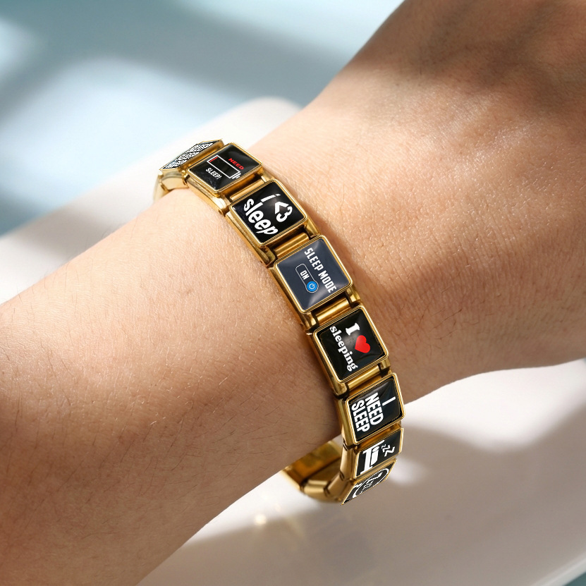 Goodnight Sweet Dreams Themed Modular Bracelet with English Lettering and Italian Style - DIY Personalized Jewelry
