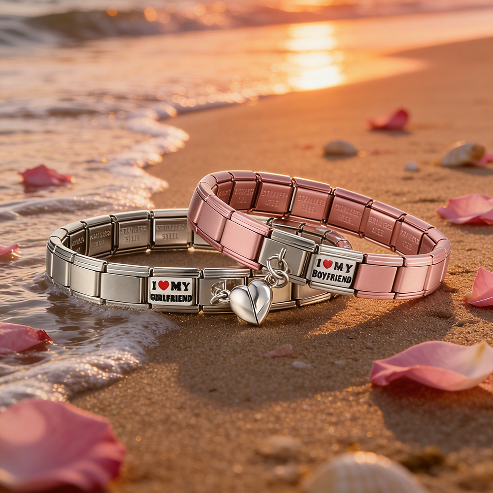 Heart-shaped magnetic couple bracelet, stainless steel Italian modular bracelet, DIY detachable modular base chain