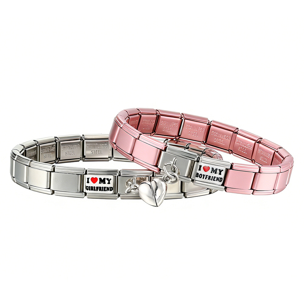 Heart-shaped magnetic couple bracelet, stainless steel Italian modular bracelet, DIY detachable modular base chain