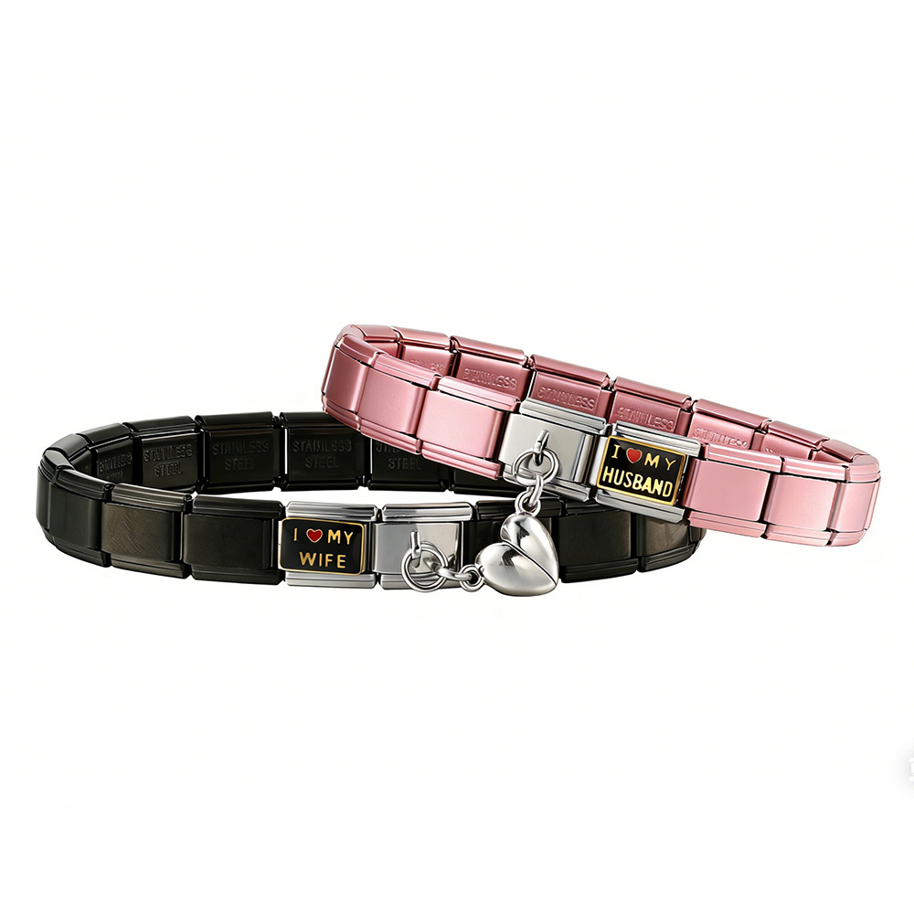 Heart-shaped magnetic couple bracelet, stainless steel Italian modular bracelet, DIY detachable modular base chain