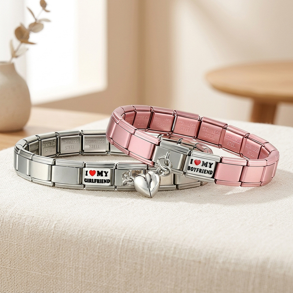Heart-shaped magnetic couple bracelet, stainless steel Italian modular bracelet, DIY detachable modular base chain