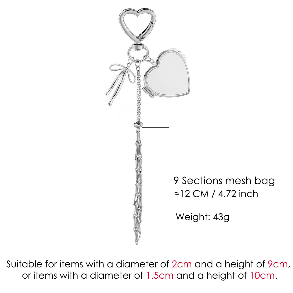 Stainless steel lipstick mesh keychain heart-shaped bow pendant DIY fashion ornament handmade gift decoration