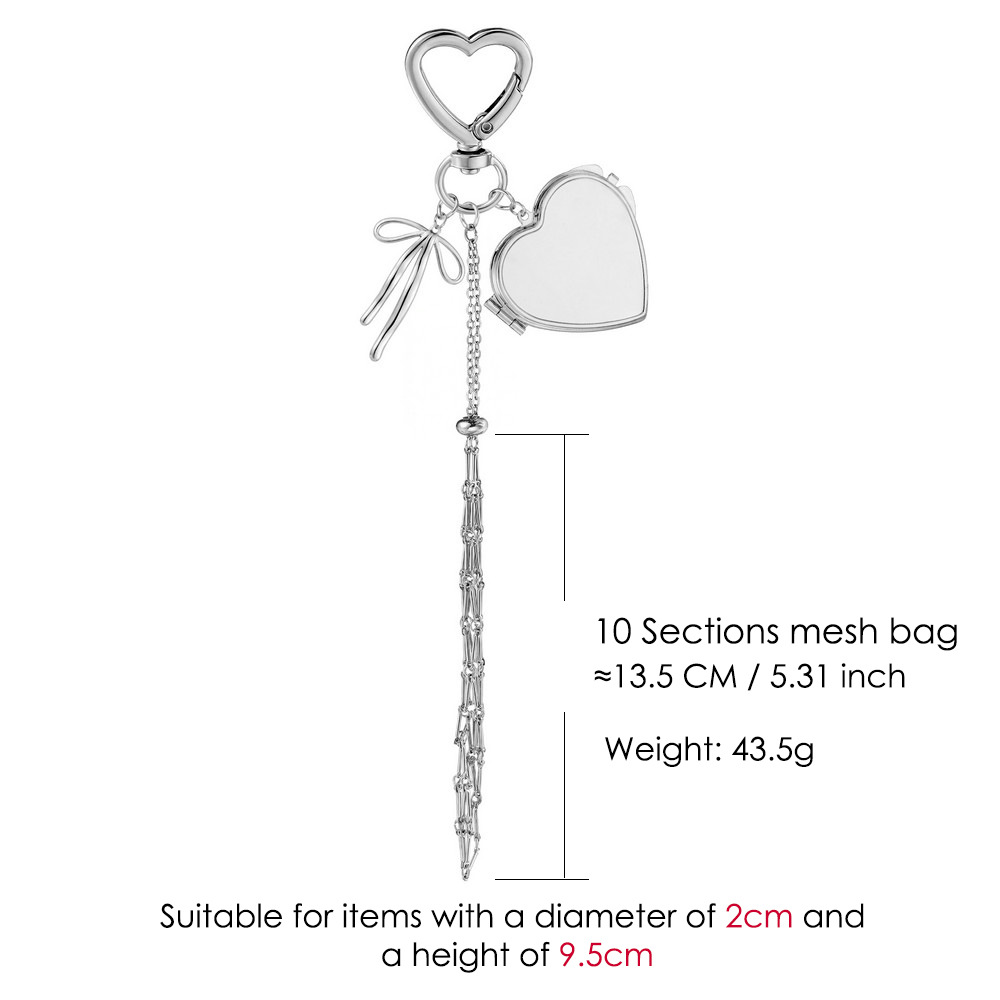 Stainless steel lipstick mesh keychain heart-shaped bow pendant DIY fashion ornament handmade gift decoration