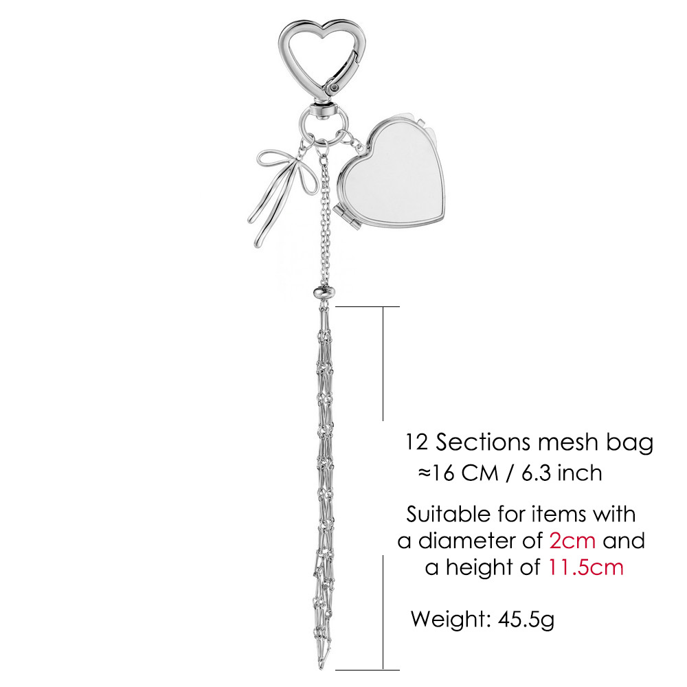 Stainless steel lipstick mesh keychain heart-shaped bow pendant DIY fashion ornament handmade gift decoration