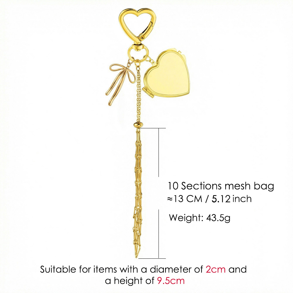 Stainless steel lipstick mesh keychain heart-shaped bow pendant DIY fashion ornament handmade gift decoration