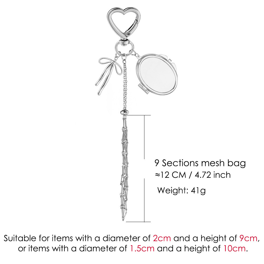 Stainless steel lipstick mesh keychain heart-shaped bow pendant DIY fashion ornament handmade gift decoration