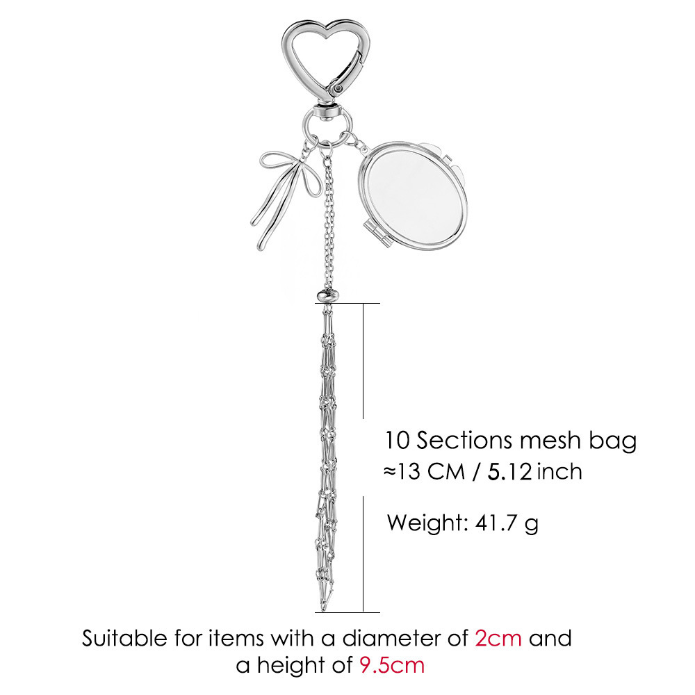 Stainless steel lipstick mesh keychain heart-shaped bow pendant DIY fashion ornament handmade gift decoration