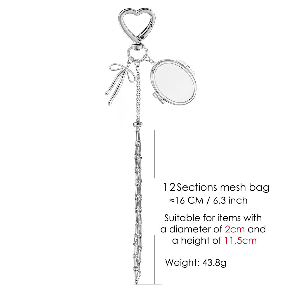 Stainless steel lipstick mesh keychain heart-shaped bow pendant DIY fashion ornament handmade gift decoration