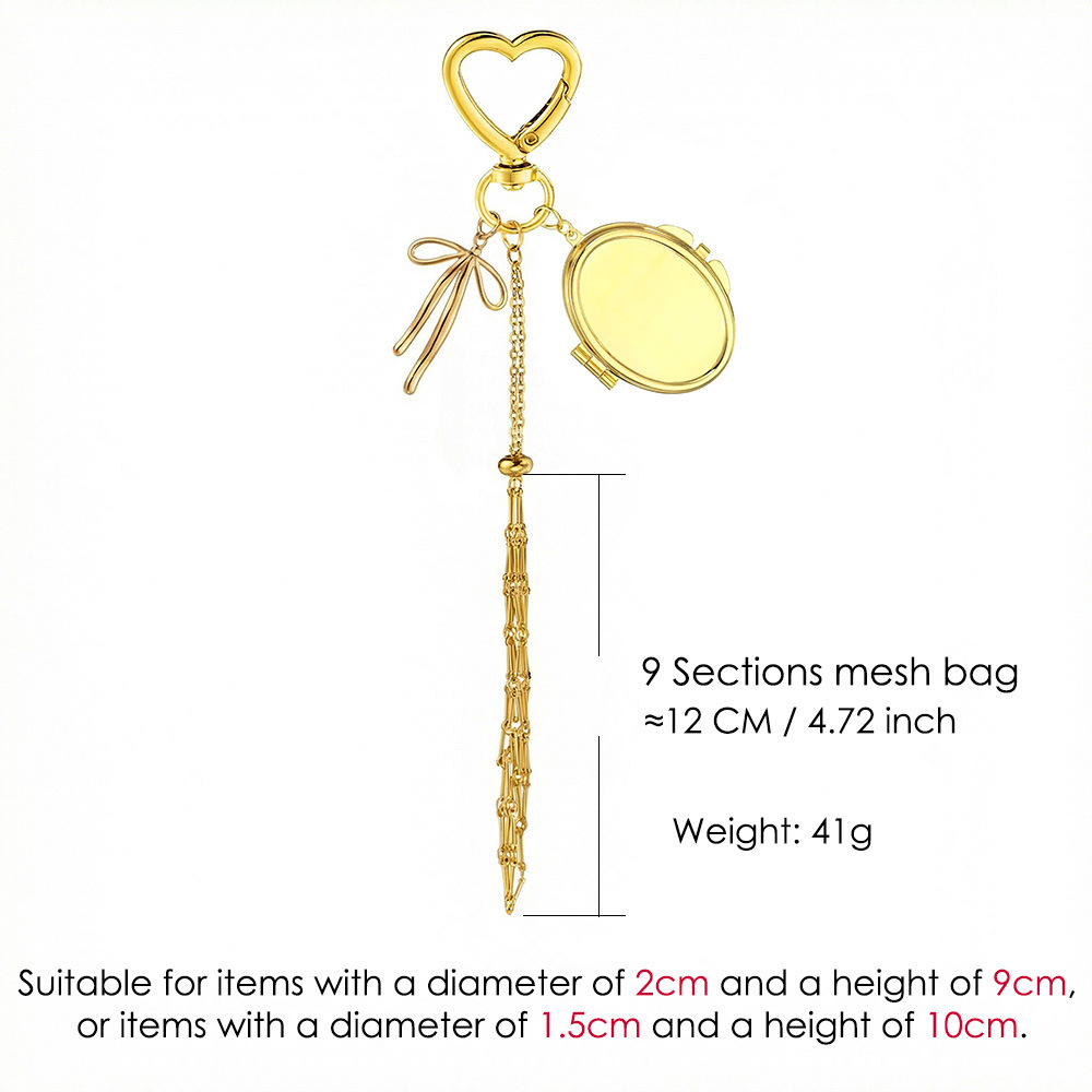 Stainless steel lipstick mesh keychain heart-shaped bow pendant DIY fashion ornament handmade gift decoration