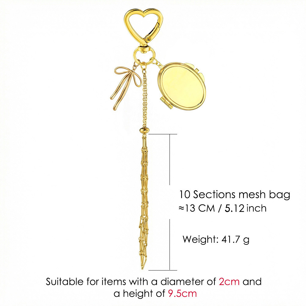 Stainless steel lipstick mesh keychain heart-shaped bow pendant DIY fashion ornament handmade gift decoration