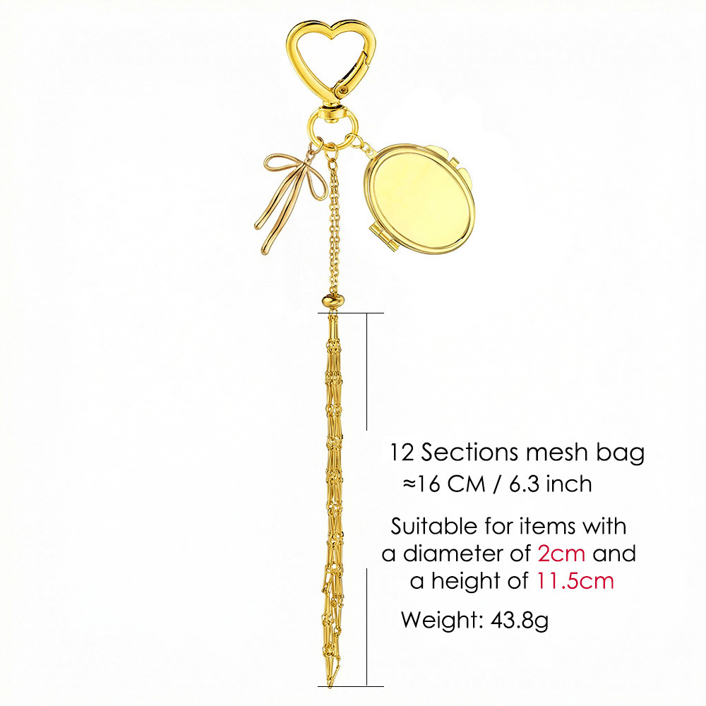 Stainless steel lipstick mesh keychain heart-shaped bow pendant DIY fashion ornament handmade gift decoration