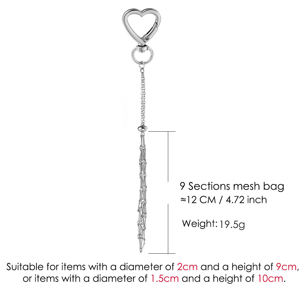 Stainless steel lipstick mesh keychain heart-shaped bow pendant DIY fashion ornament handmade gift decoration