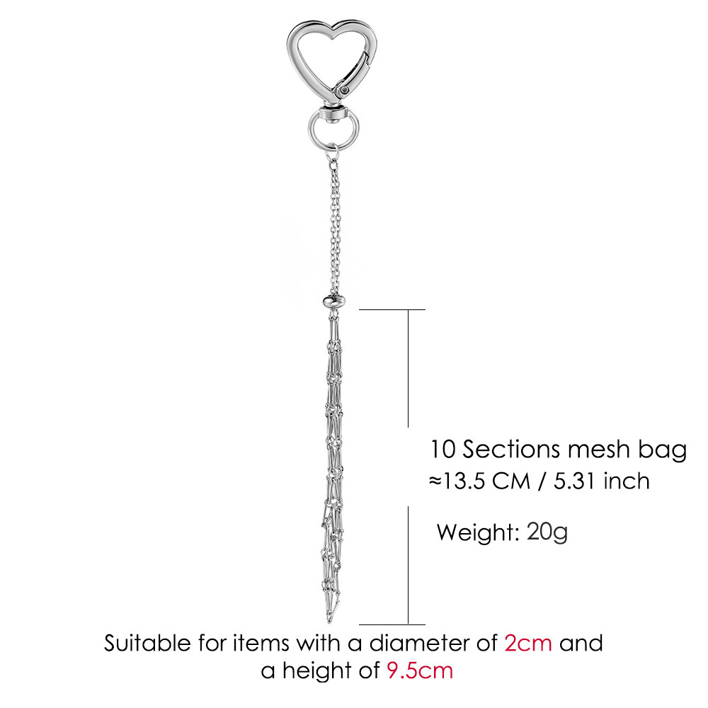 Stainless steel lipstick mesh keychain heart-shaped bow pendant DIY fashion ornament handmade gift decoration