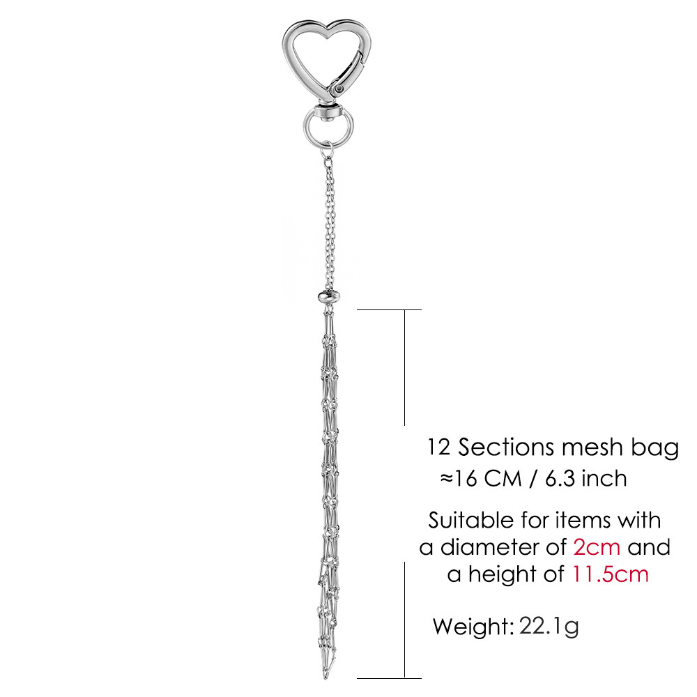 Stainless steel lipstick mesh keychain heart-shaped bow pendant DIY fashion ornament handmade gift decoration