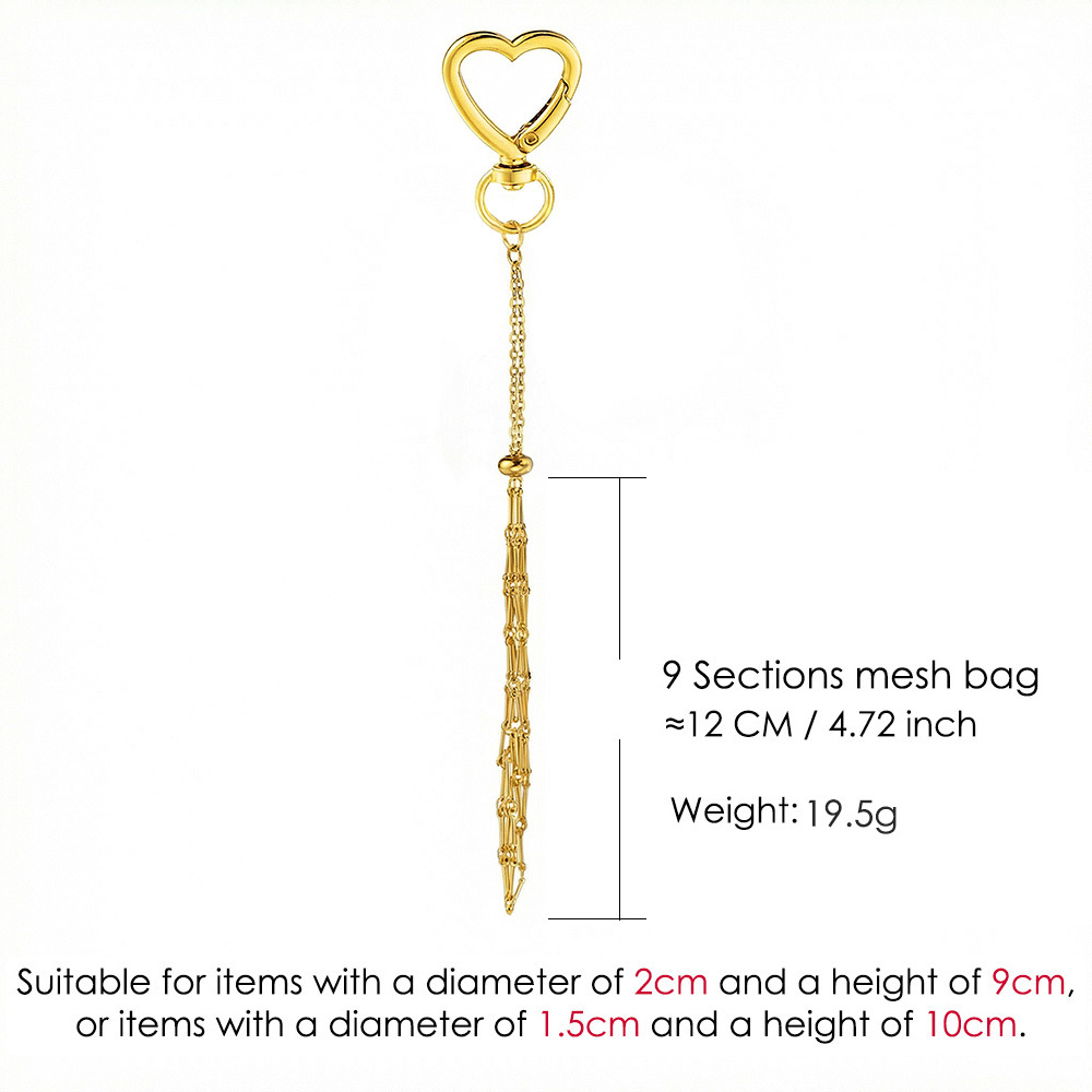 Stainless steel lipstick mesh keychain heart-shaped bow pendant DIY fashion ornament handmade gift decoration