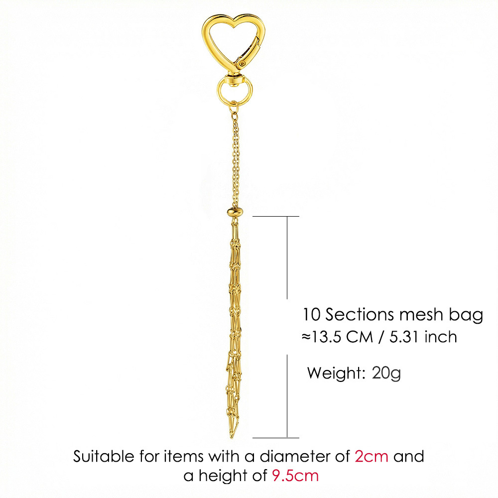 Stainless steel lipstick mesh keychain heart-shaped bow pendant DIY fashion ornament handmade gift decoration