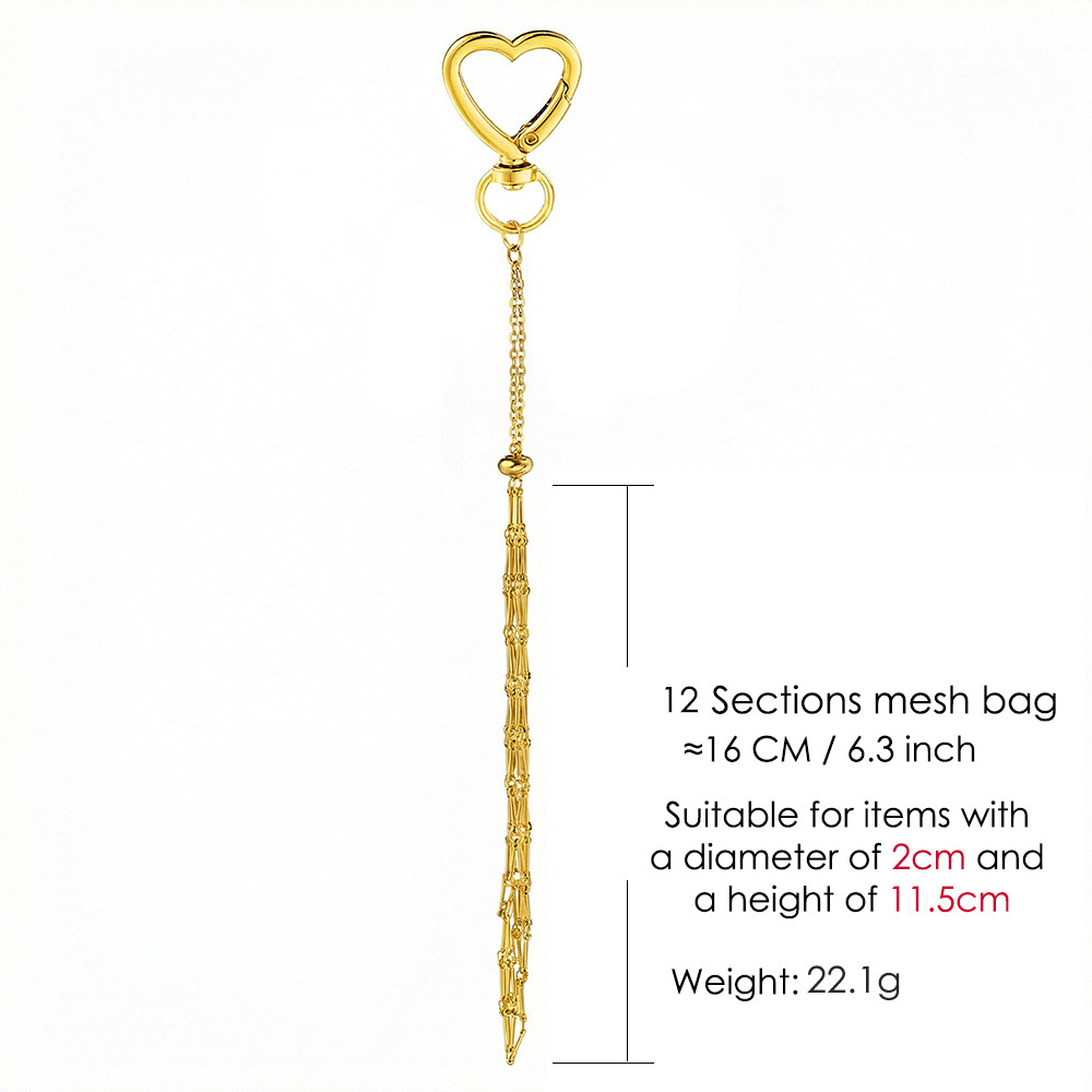 Stainless steel lipstick mesh keychain heart-shaped bow pendant DIY fashion ornament handmade gift decoration