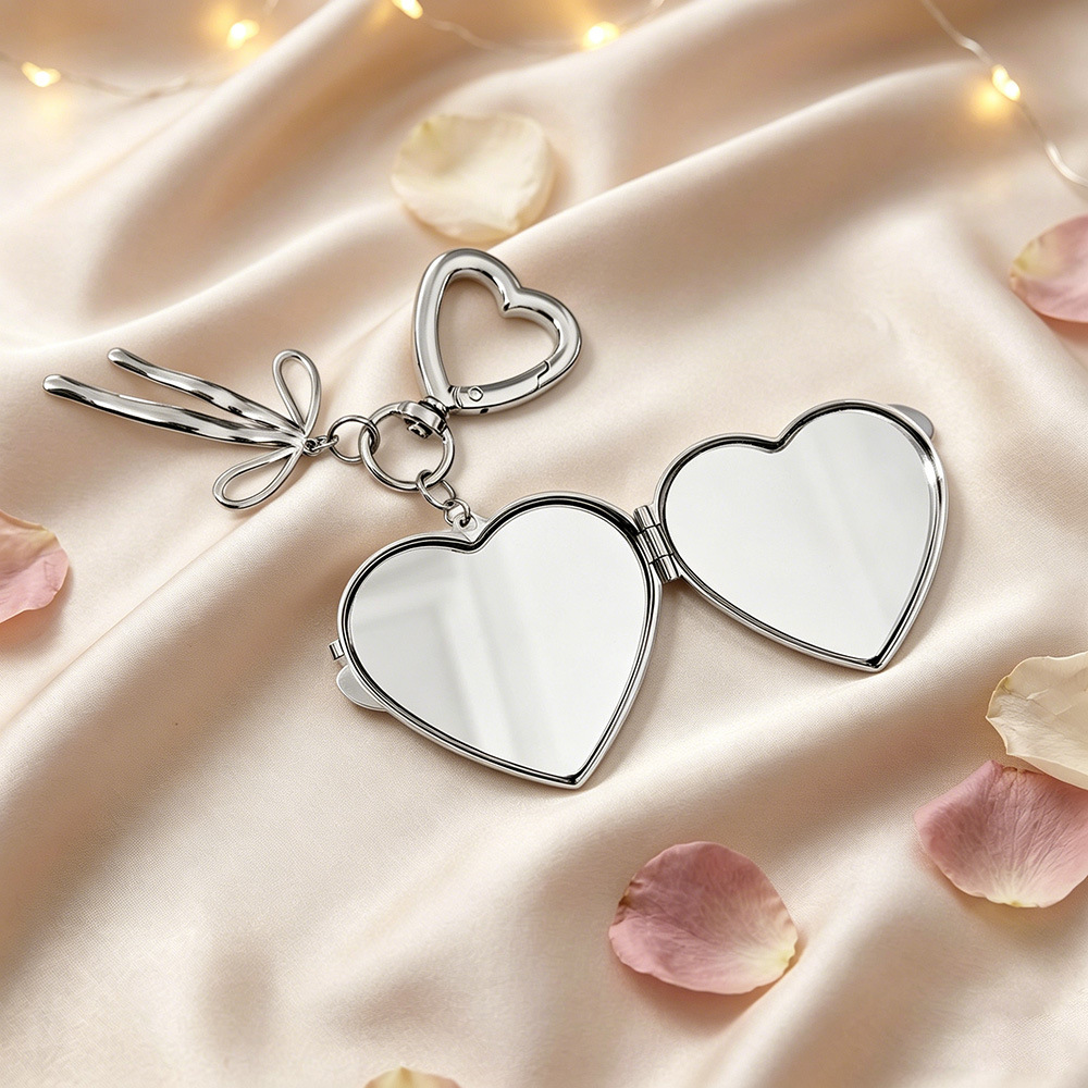 Heart-shaped mirror bow keychain DIY best friend gift, portable makeup mirror, bag charm