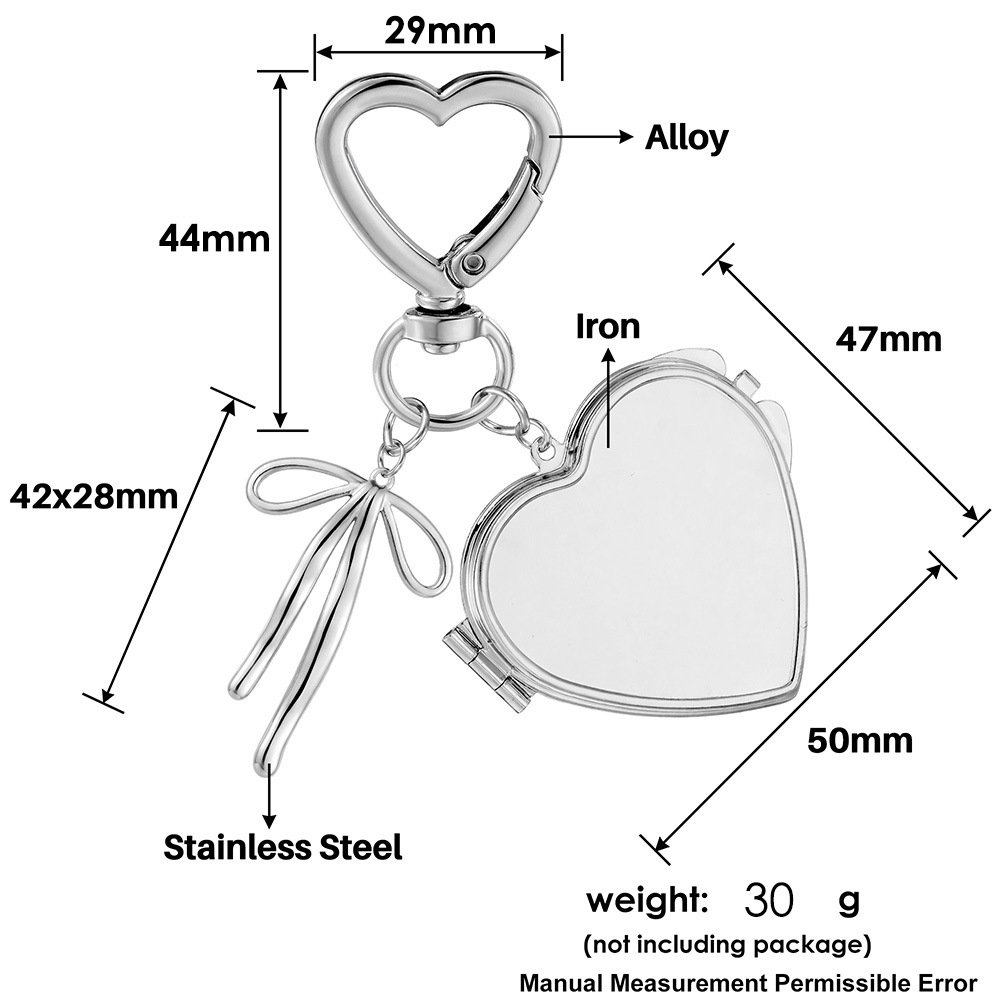 Heart-shaped mirror bow keychain DIY best friend gift, portable makeup mirror, bag charm
