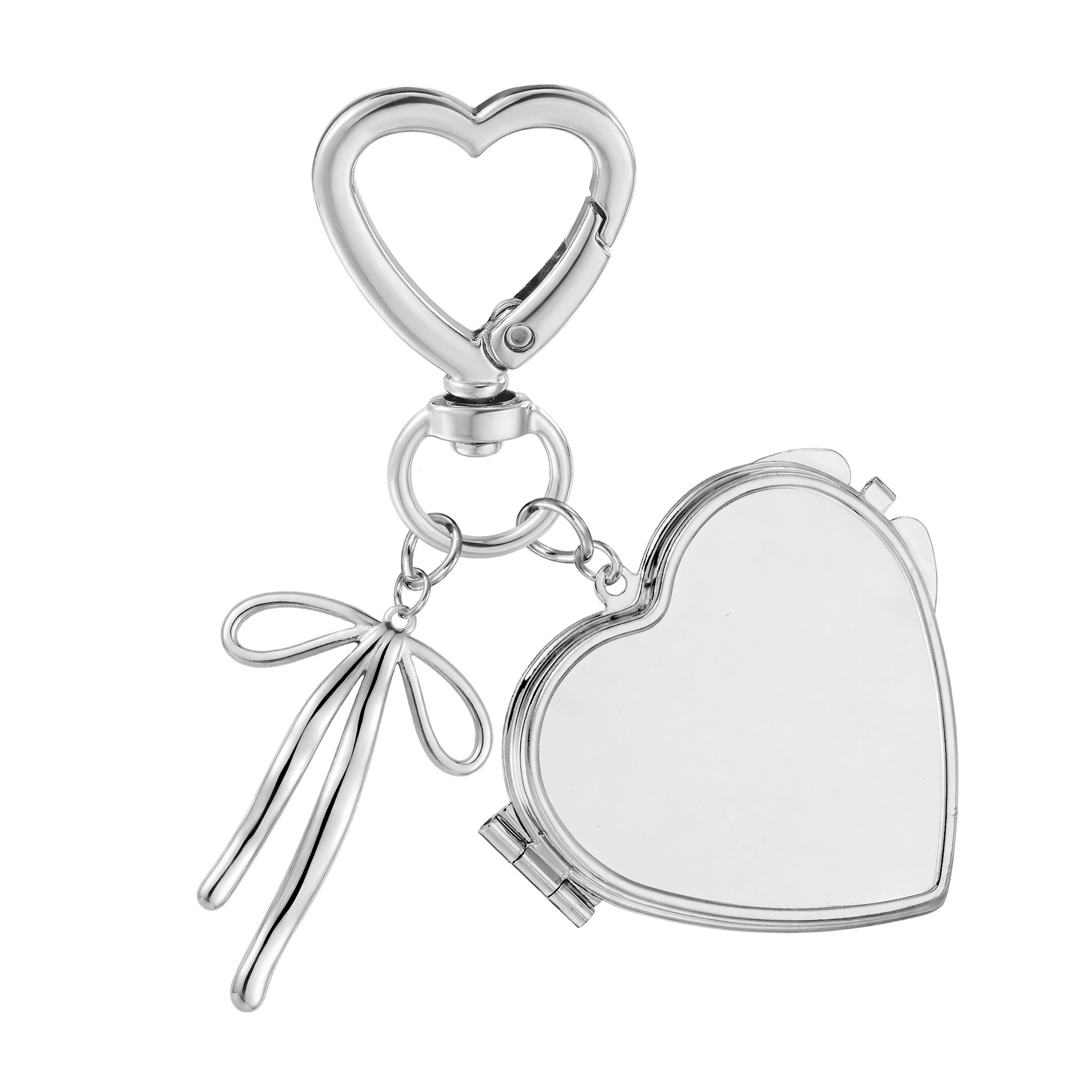 Heart-shaped mirror bow keychain DIY best friend gift, portable makeup mirror, bag charm