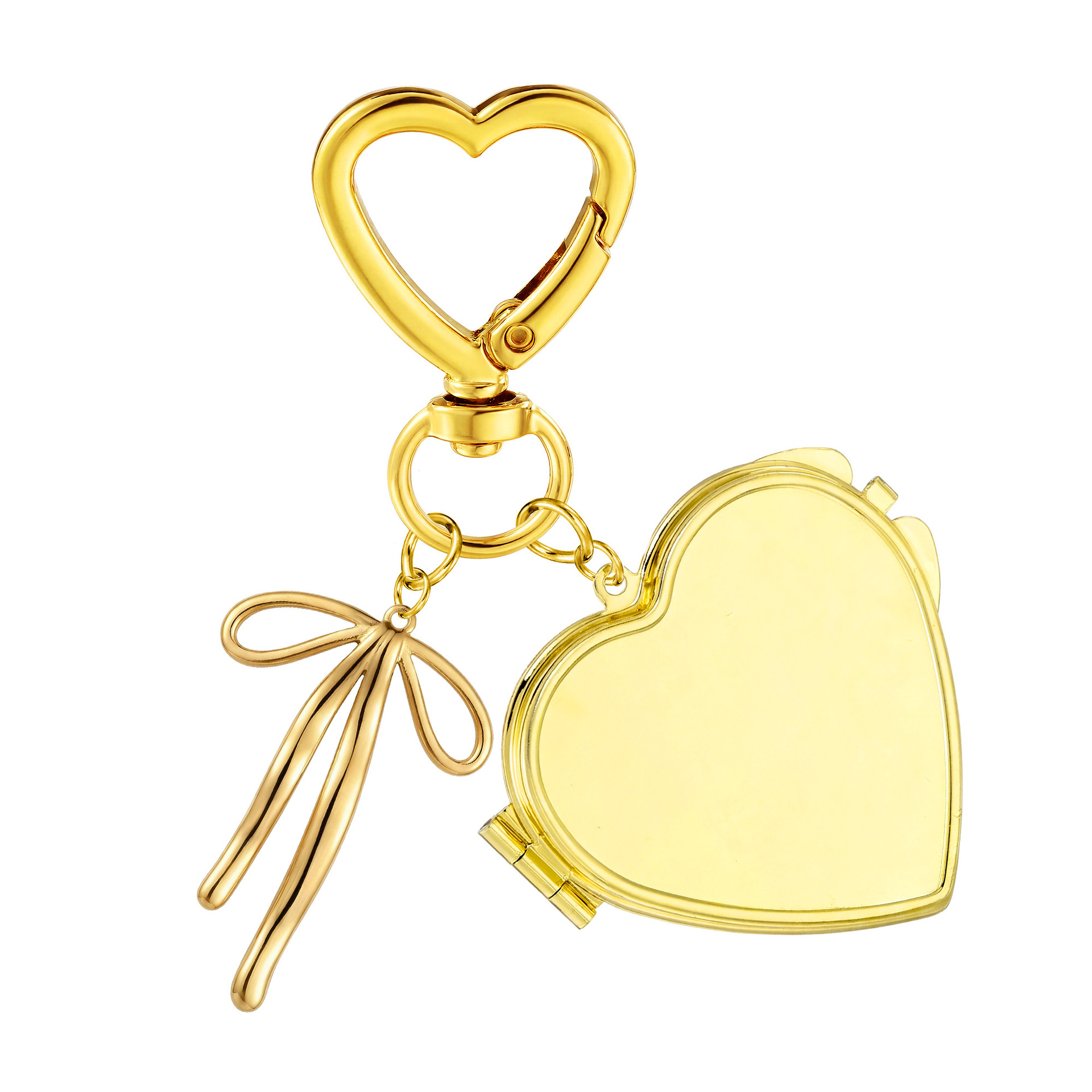 Heart-shaped mirror bow keychain DIY best friend gift, portable makeup mirror, bag charm