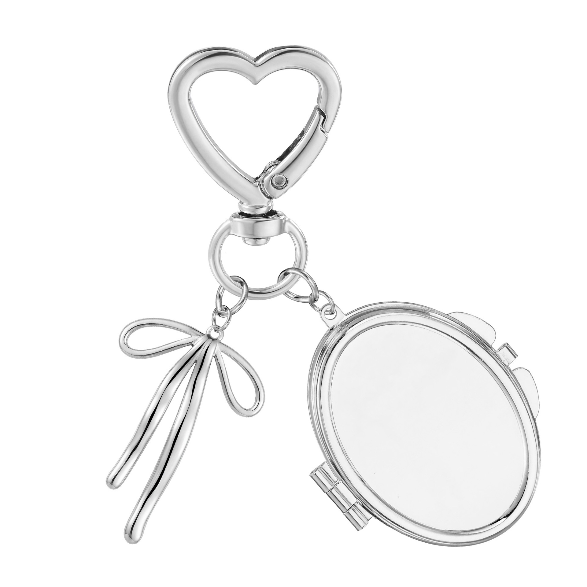 Heart-shaped mirror bow keychain DIY best friend gift, portable makeup mirror, bag charm