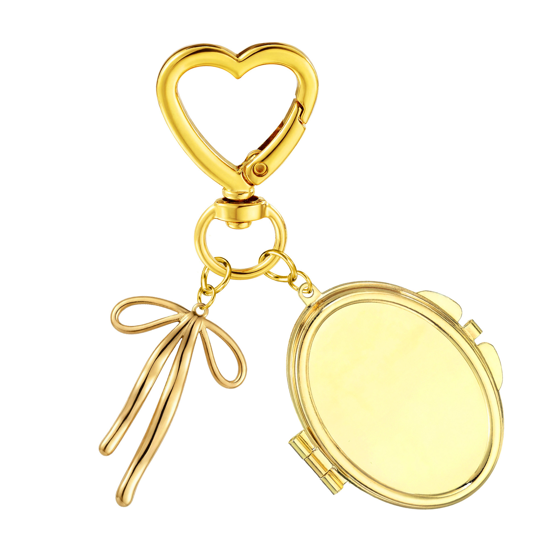 Heart-shaped mirror bow keychain DIY best friend gift, portable makeup mirror, bag charm
