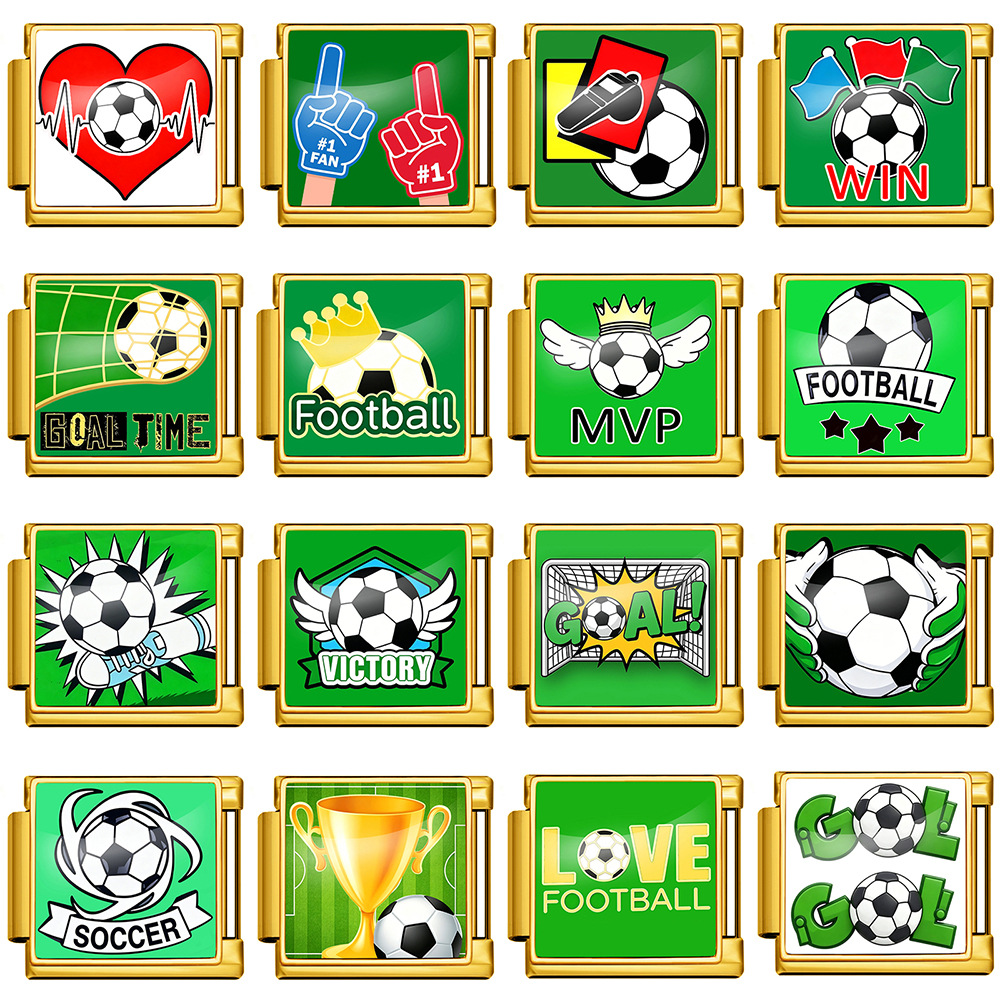 International football pattern modular bracelet, stainless steel, Italian style, DIY detachable watch strap chain/bracelet