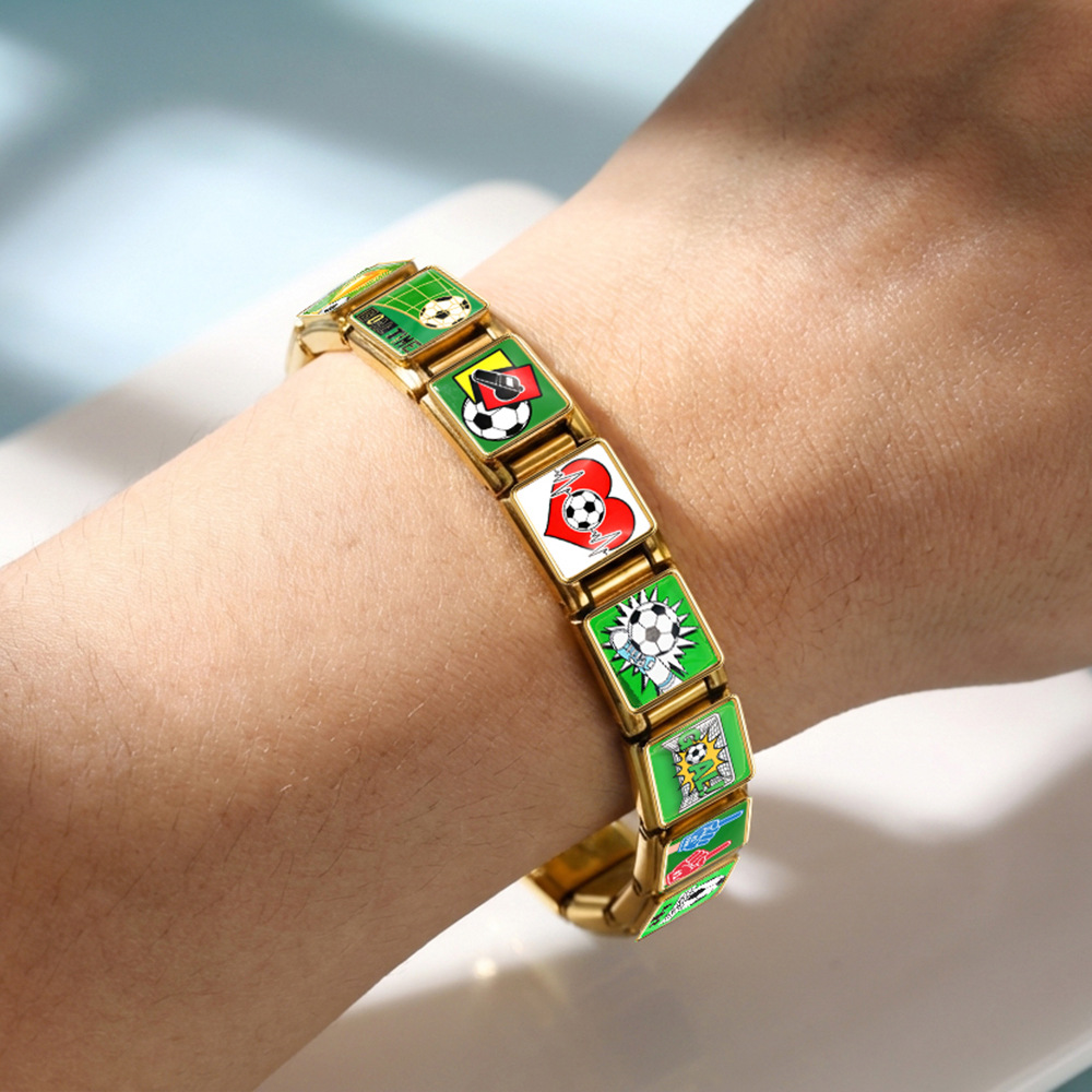 International football pattern modular bracelet, stainless steel, Italian style, DIY detachable watch strap chain/bracelet